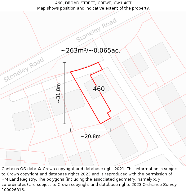 460, BROAD STREET, CREWE, CW1 4GT: Plot and title map