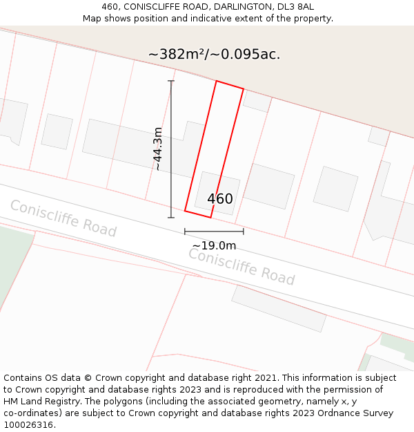 460, CONISCLIFFE ROAD, DARLINGTON, DL3 8AL: Plot and title map