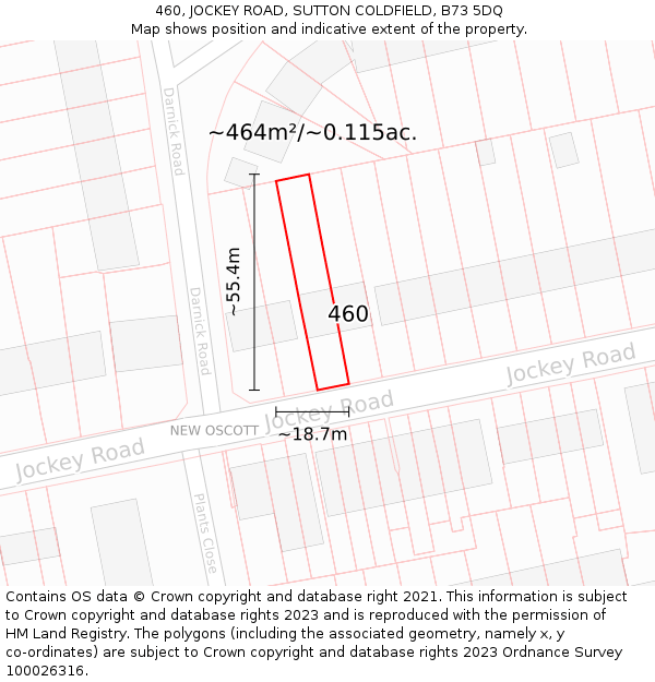 460, JOCKEY ROAD, SUTTON COLDFIELD, B73 5DQ: Plot and title map