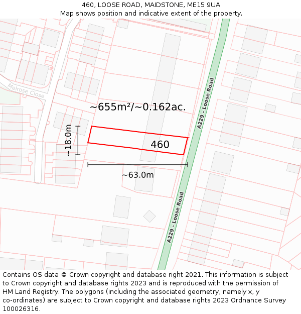 460, LOOSE ROAD, MAIDSTONE, ME15 9UA: Plot and title map