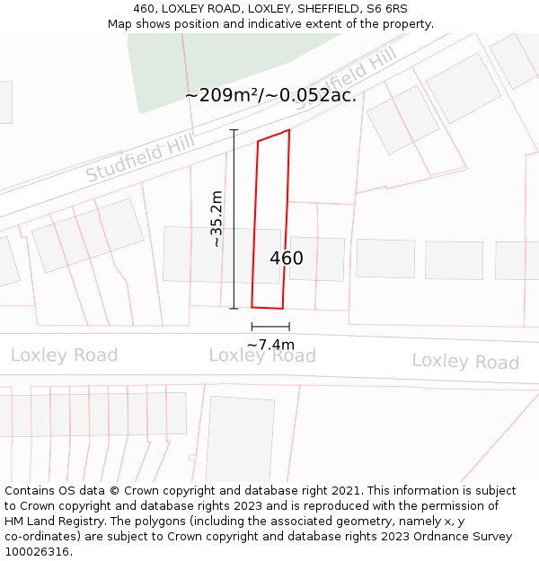 460, LOXLEY ROAD, LOXLEY, SHEFFIELD, S6 6RS: Plot and title map