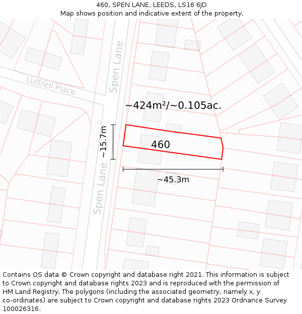 460, SPEN LANE, LEEDS, LS16 6JD: Plot and title map