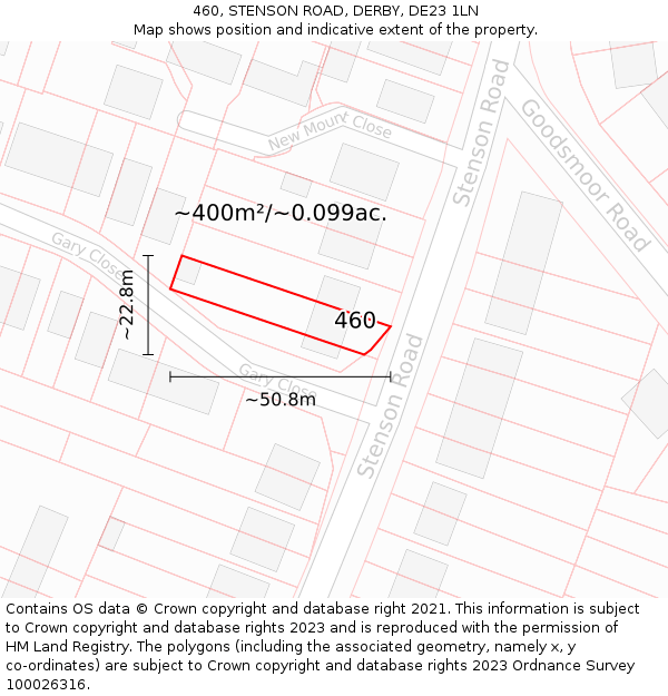 460, STENSON ROAD, DERBY, DE23 1LN: Plot and title map