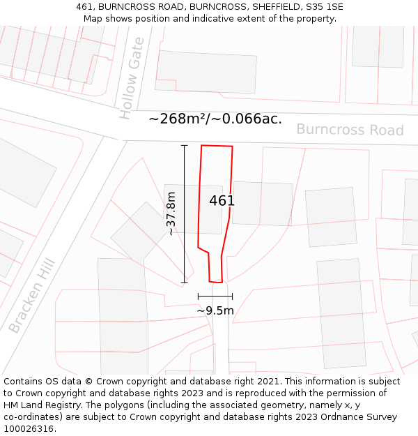 461, BURNCROSS ROAD, BURNCROSS, SHEFFIELD, S35 1SE: Plot and title map