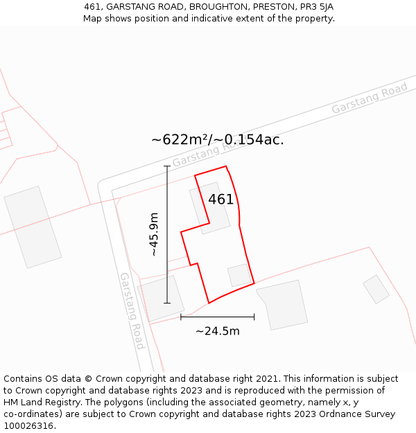 461, GARSTANG ROAD, BROUGHTON, PRESTON, PR3 5JA: Plot and title map