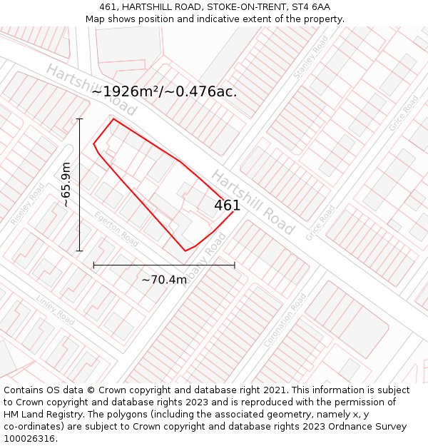 461, HARTSHILL ROAD, STOKE-ON-TRENT, ST4 6AA: Plot and title map