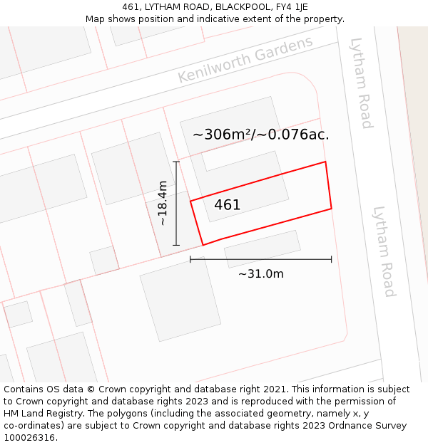 461, LYTHAM ROAD, BLACKPOOL, FY4 1JE: Plot and title map