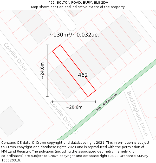 462, BOLTON ROAD, BURY, BL8 2DA: Plot and title map