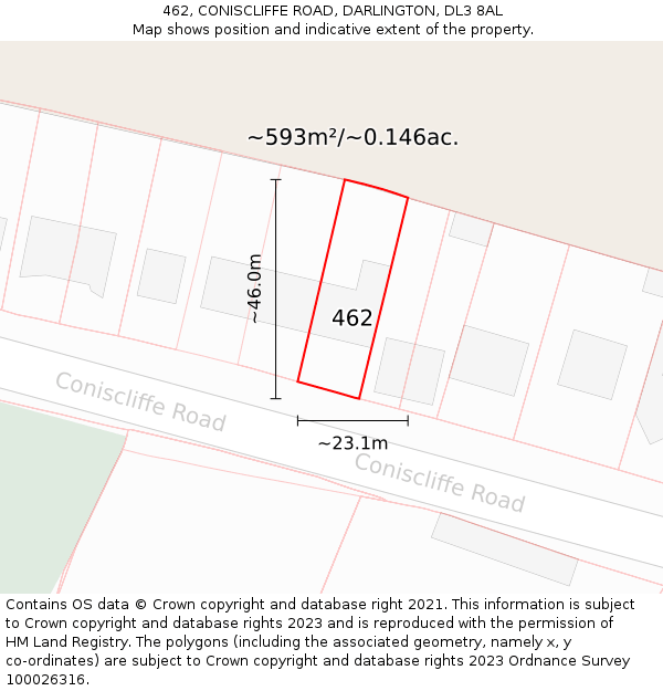 462, CONISCLIFFE ROAD, DARLINGTON, DL3 8AL: Plot and title map