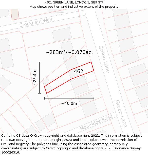 462, GREEN LANE, LONDON, SE9 3TF: Plot and title map