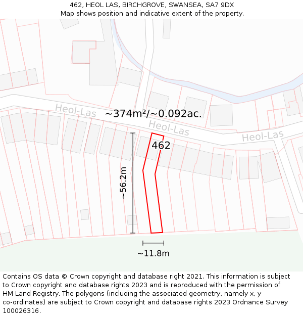 462, HEOL LAS, BIRCHGROVE, SWANSEA, SA7 9DX: Plot and title map