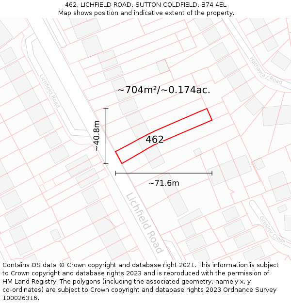 462, LICHFIELD ROAD, SUTTON COLDFIELD, B74 4EL: Plot and title map