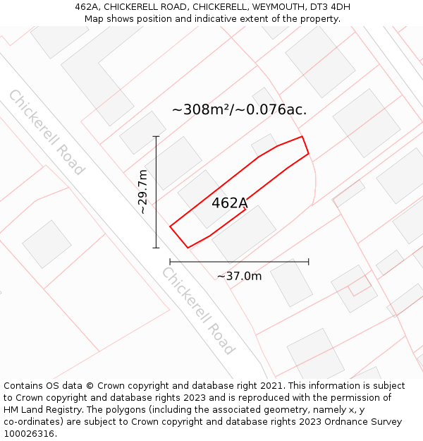 462A, CHICKERELL ROAD, CHICKERELL, WEYMOUTH, DT3 4DH: Plot and title map