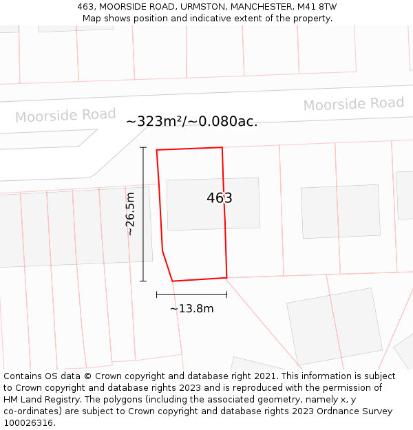 463, MOORSIDE ROAD, URMSTON, MANCHESTER, M41 8TW: Plot and title map