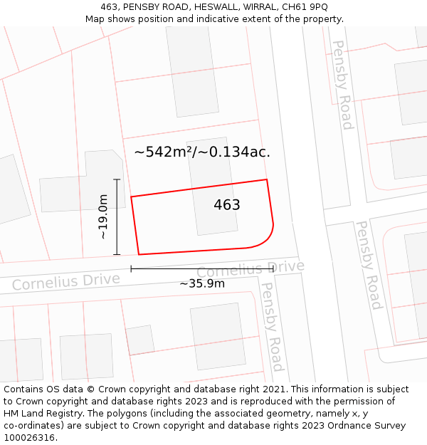 463, PENSBY ROAD, HESWALL, WIRRAL, CH61 9PQ: Plot and title map