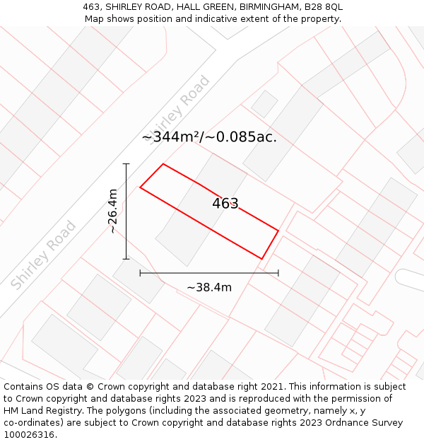 463, SHIRLEY ROAD, HALL GREEN, BIRMINGHAM, B28 8QL: Plot and title map