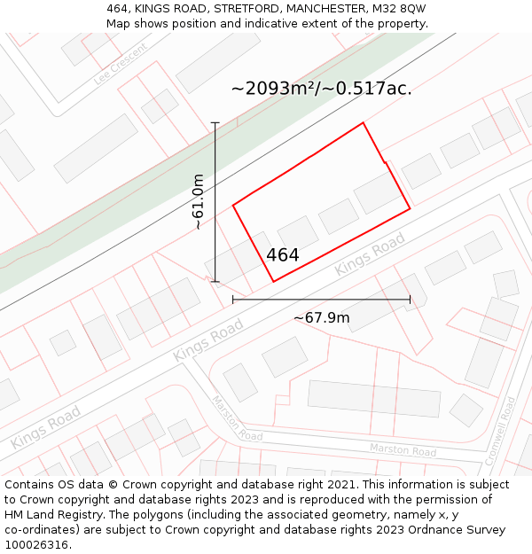 464, KINGS ROAD, STRETFORD, MANCHESTER, M32 8QW: Plot and title map