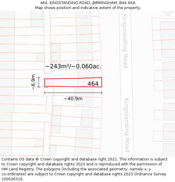 464, KINGSTANDING ROAD, BIRMINGHAM, B44 9SA: Plot and title map