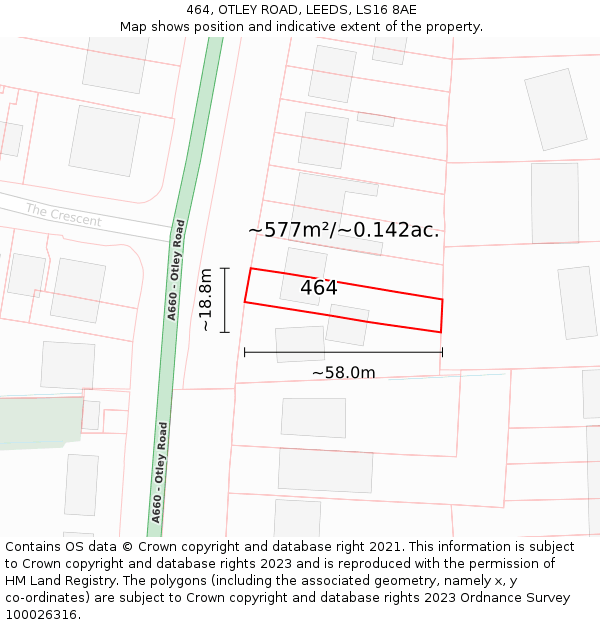 464, OTLEY ROAD, LEEDS, LS16 8AE: Plot and title map