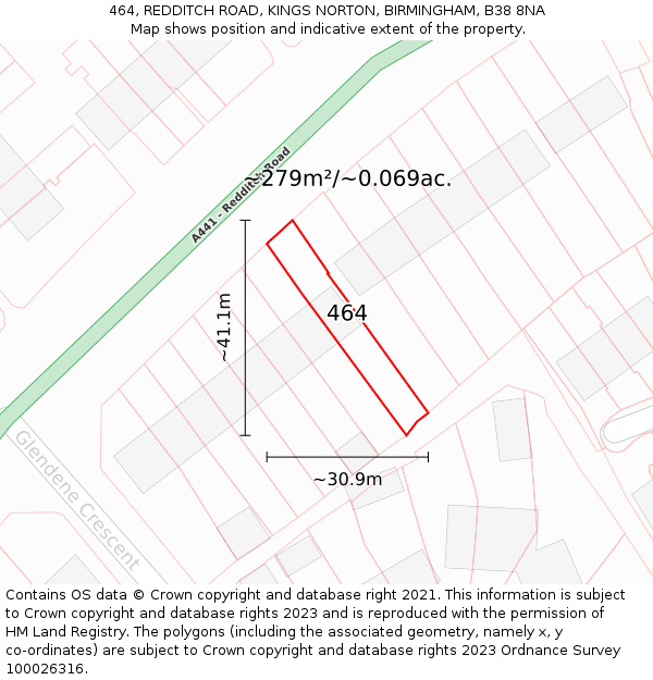 464, REDDITCH ROAD, KINGS NORTON, BIRMINGHAM, B38 8NA: Plot and title map