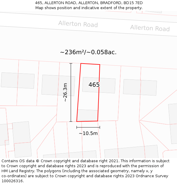 465, ALLERTON ROAD, ALLERTON, BRADFORD, BD15 7ED: Plot and title map