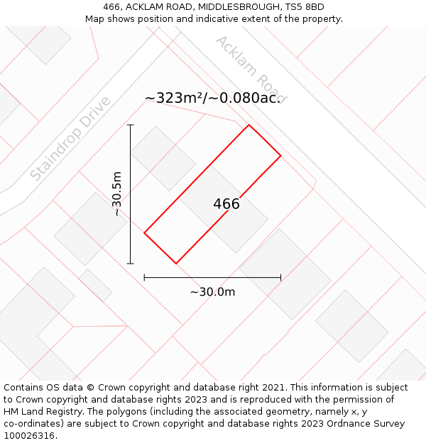 466, ACKLAM ROAD, MIDDLESBROUGH, TS5 8BD: Plot and title map