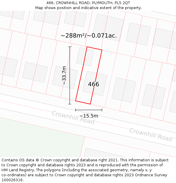 466, CROWNHILL ROAD, PLYMOUTH, PL5 2QT: Plot and title map