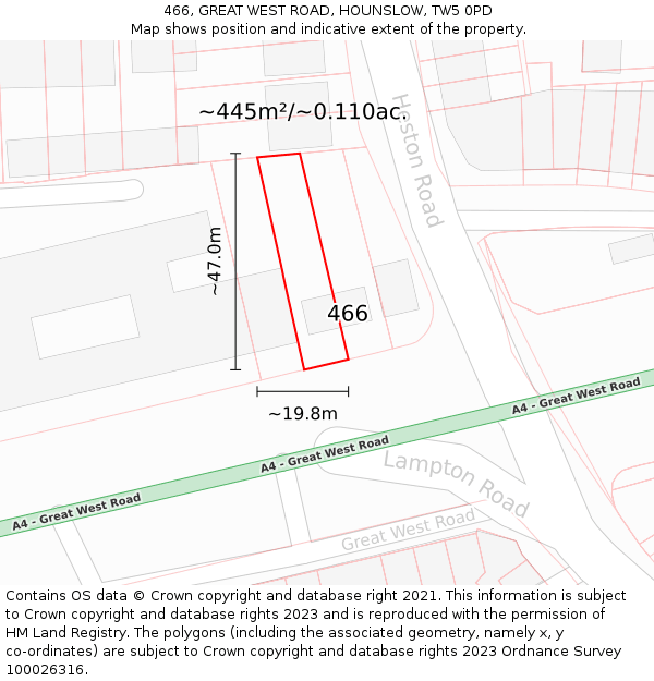466, GREAT WEST ROAD, HOUNSLOW, TW5 0PD: Plot and title map