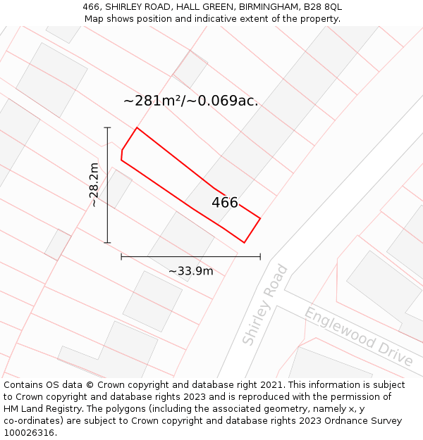 466, SHIRLEY ROAD, HALL GREEN, BIRMINGHAM, B28 8QL: Plot and title map