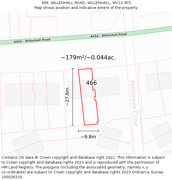 466, WILLENHALL ROAD, WILLENHALL, WV13 3PS: Plot and title map