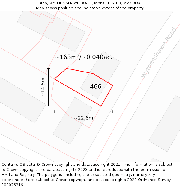 466, WYTHENSHAWE ROAD, MANCHESTER, M23 9DX: Plot and title map