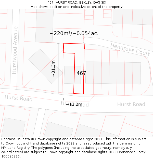 467, HURST ROAD, BEXLEY, DA5 3JX: Plot and title map