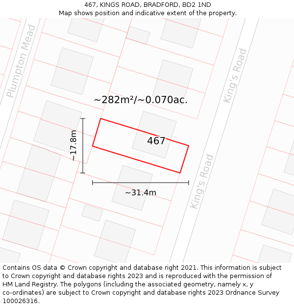 467, KINGS ROAD, BRADFORD, BD2 1ND: Plot and title map