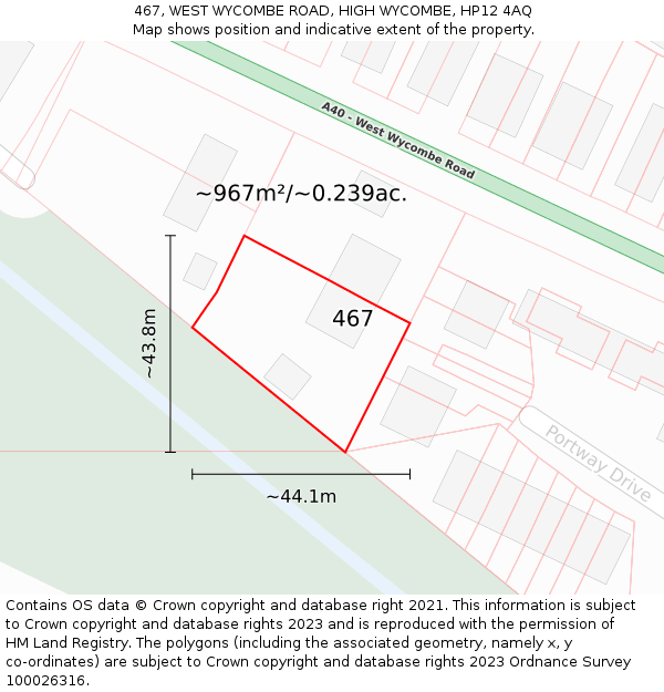 467, WEST WYCOMBE ROAD, HIGH WYCOMBE, HP12 4AQ: Plot and title map