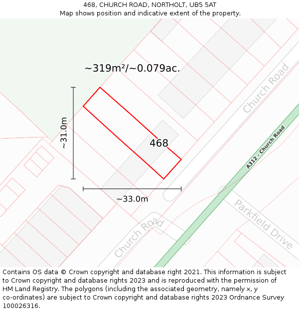 468, CHURCH ROAD, NORTHOLT, UB5 5AT: Plot and title map