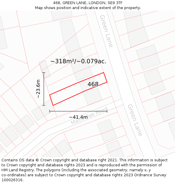 468, GREEN LANE, LONDON, SE9 3TF: Plot and title map