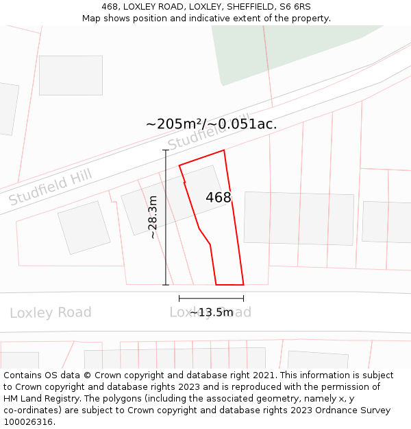 468, LOXLEY ROAD, LOXLEY, SHEFFIELD, S6 6RS: Plot and title map