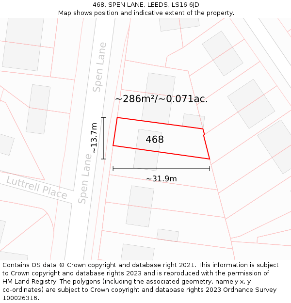 468, SPEN LANE, LEEDS, LS16 6JD: Plot and title map