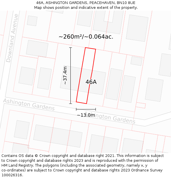 46A, ASHINGTON GARDENS, PEACEHAVEN, BN10 8UE: Plot and title map