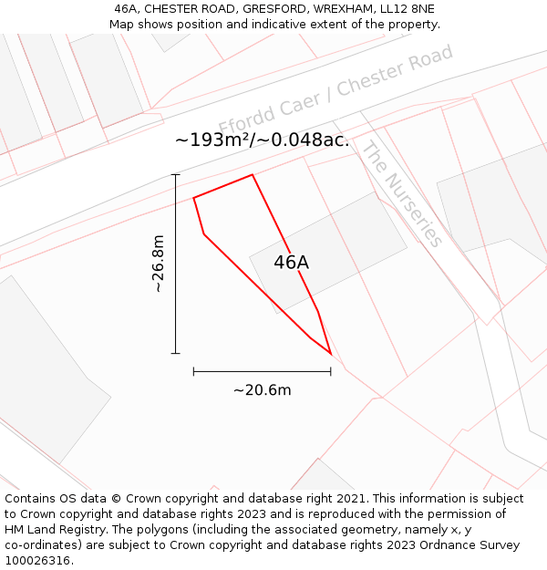 46A, CHESTER ROAD, GRESFORD, WREXHAM, LL12 8NE: Plot and title map