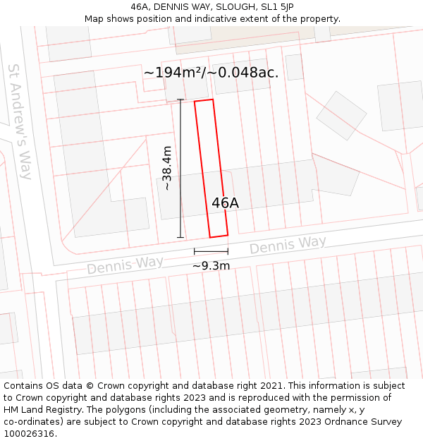 46A, DENNIS WAY, SLOUGH, SL1 5JP: Plot and title map