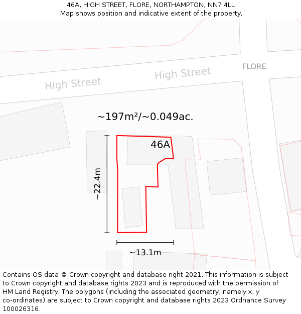 46A, HIGH STREET, FLORE, NORTHAMPTON, NN7 4LL: Plot and title map