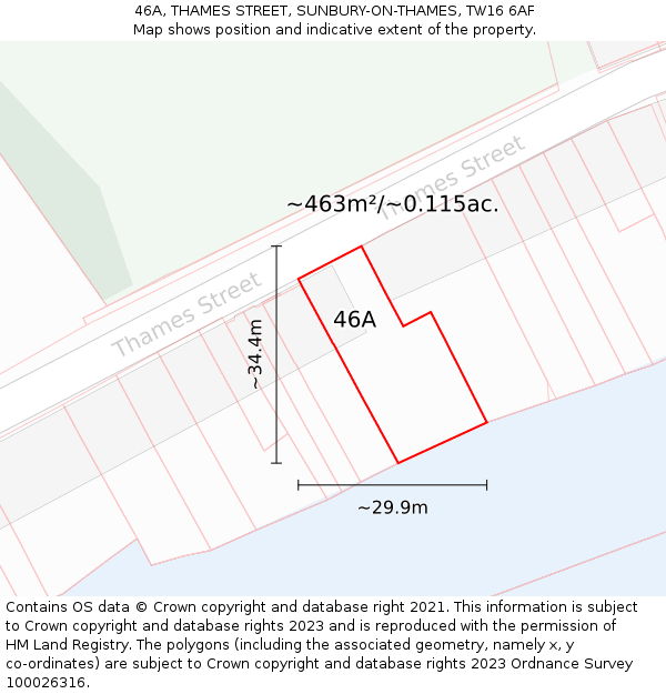 46A, THAMES STREET, SUNBURY-ON-THAMES, TW16 6AF: Plot and title map