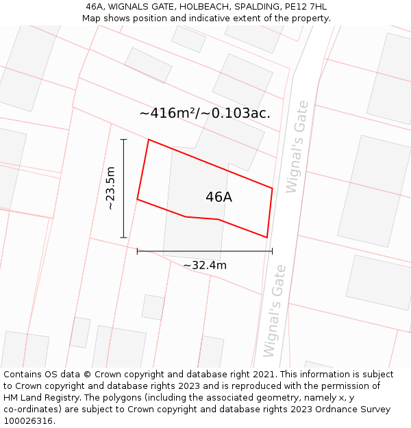 46A, WIGNALS GATE, HOLBEACH, SPALDING, PE12 7HL: Plot and title map