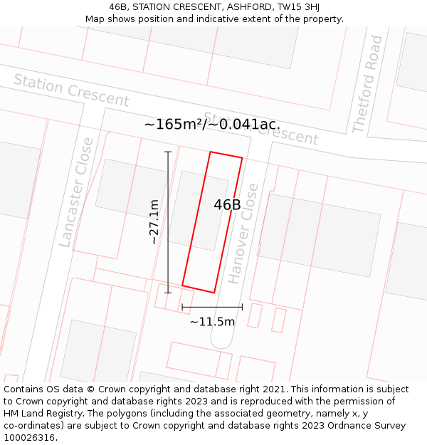 46B, STATION CRESCENT, ASHFORD, TW15 3HJ: Plot and title map