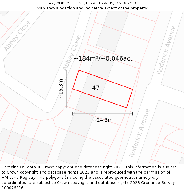 47, ABBEY CLOSE, PEACEHAVEN, BN10 7SD: Plot and title map