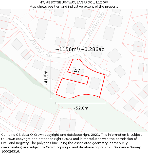 47, ABBOTSBURY WAY, LIVERPOOL, L12 0PF: Plot and title map