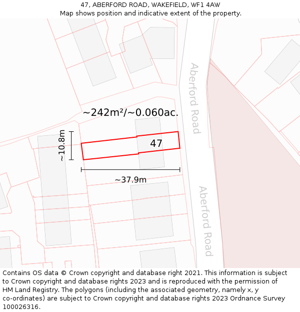 47, ABERFORD ROAD, WAKEFIELD, WF1 4AW: Plot and title map