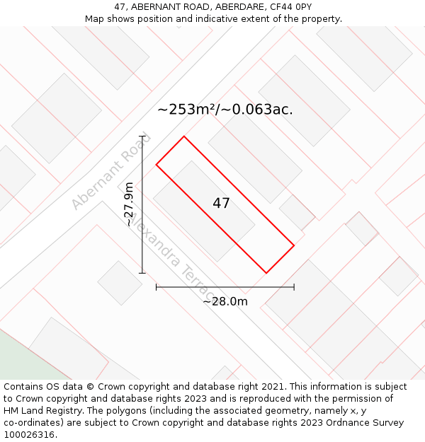 47, ABERNANT ROAD, ABERDARE, CF44 0PY: Plot and title map