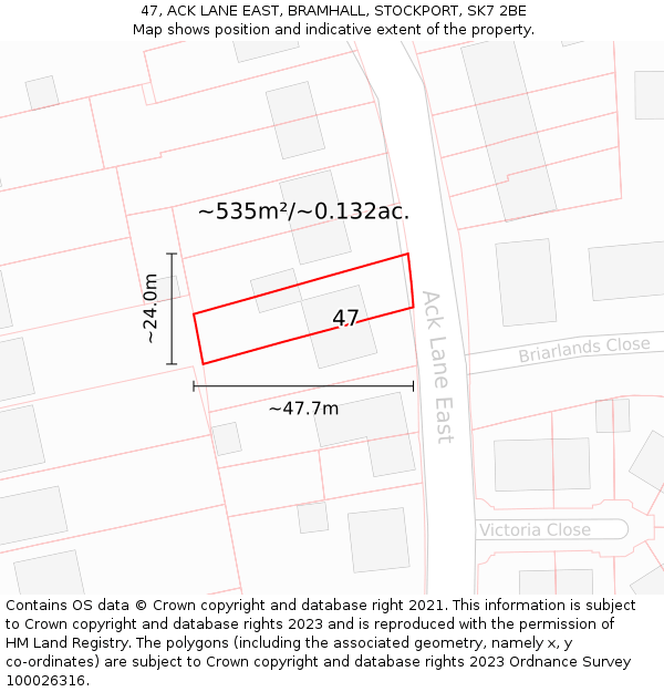 47, ACK LANE EAST, BRAMHALL, STOCKPORT, SK7 2BE: Plot and title map